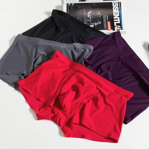 Seamless Boxer for Men Ice Silk Underwear Breathable Thin Boxer Shorts Waist Mens Underwear Big Size Solid Color Panties