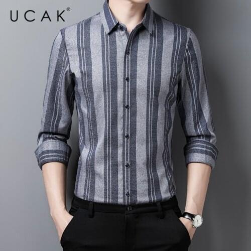 UCAK Brand Streetwear Long Sleeve Shirt Men Clothes Spring New Arrival Tops Casual Turn-down Collar Striped Shirts Homme U6172