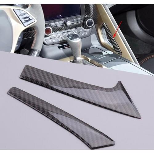 2Pcs Carbon Fiber Black Car Front Center Handle Side Trim Cover Fit for Chevrolet Corvette C7 2014 2015 2016 2017 2018 2019