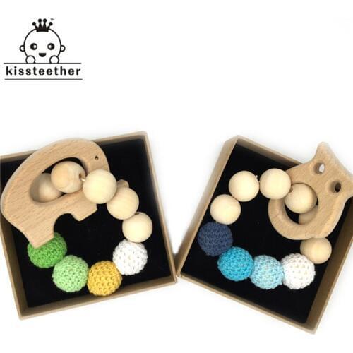 Crochet Bead Teething Ring Untreated Maple Teether With Organic Wood Animal Wood Bracelet Baby Mom Kids Wooden Teether Bangle