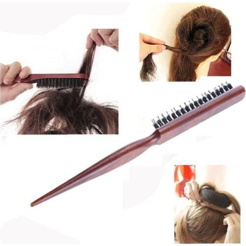 High Quality Wood Handle Natural Boar Bristle Hair Brush Fluffy Comb Hairdressing Slim Barber Hair Styling Tools