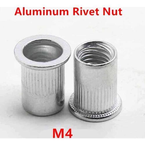 500pcs M4 Auminum Rivet Nuts Knurled Nuts Rivnut 4mm Flat Head Threaded Rivet Insert Nutsert Cap Rivet Nut