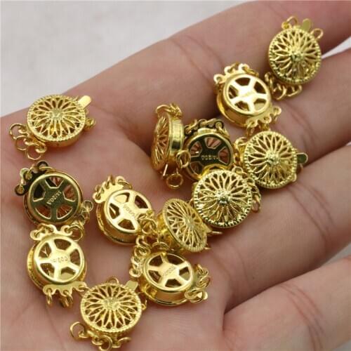 New Wholesale 10pcs 3 Row Gold Plating Zinc Alloy Jewelry Making Clasp DIY Necklace Bracelet Button Shape Free Shipping Y501
