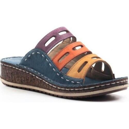 Womens Shoes Beach Slippers Sandals Diagonal Heel Color Matching Thick-soled Roman Large Size 35-43 Breathable Non-slip