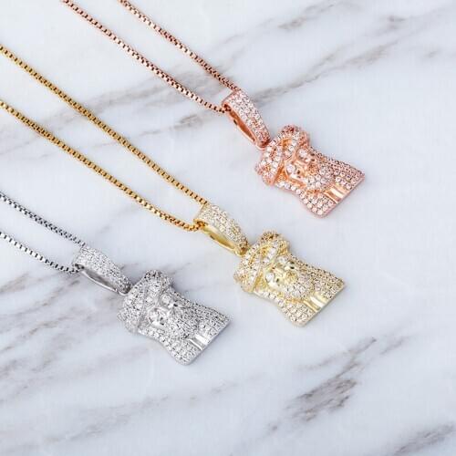 Hip Hop 925 Sterling Silver Color Paved Full Iced Out Bling Zircon Jesus Head Pendants Necklaces For Women Rapper Jewelry