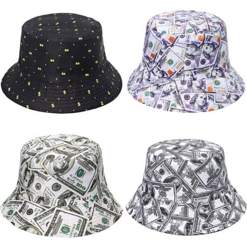 Fishermen Hat with Dollar Pattern Bucket Sun Protection Camping Outside