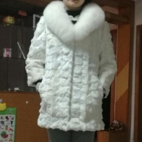 Natural Real Pieces Mink Fur Coat With Fox Fur Collar Winter Women Outerwear Plus Size