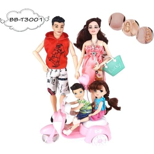 2021 11.5 "Multi-Joint Activity Couple Extended Family Barbies Doll Accessories + Dad Doll + Stroller Children Play House Toys