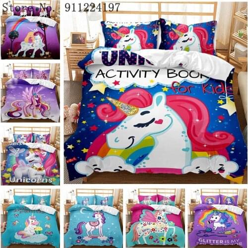 3D Cartoon Unicorn Duvet Cover Comforter Bedding Set Boys Girls Bedspread Microfiber Bedclothes Rainbow Bed Decor Gifts For Kids