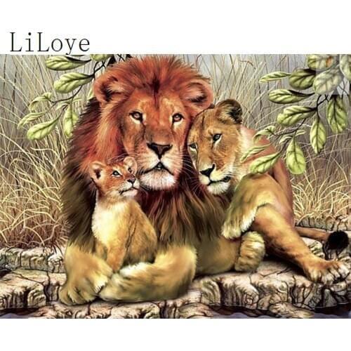 LI LOYE 5D DIY Diamond Painting Cartoon Lion family Embroidery Kits Full Square Cross Stitch Resin Mosaic Needlework Decor FZ312