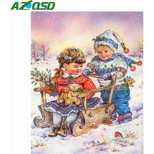 AZQSD Christmas Diamond Painting Winter Cross Stitch Diamond Embroidery Child Mosaic Handmade Full Square/Round Drill Gift