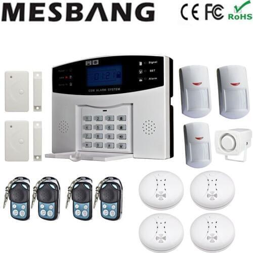 Wireless GSM security Alarm System smoking detector door sensor pir detector free shipping