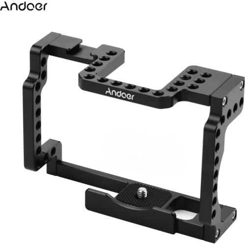 Andoer Aluminum Alloy Camera Cage Rig with Cold Shoe 1/4 Thread for Canon M50 Mirrorless Camera Microphone Fill Light Monitor