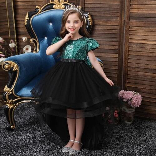 3-14yrs Big children dress Girls princess dress for birthday party girls tail dress Big bow sequined fluffy mesh dress