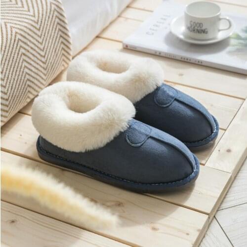 Luxury 2021 suede home cotton slippers thicken winter warmth couple confinement plush shoes for men and women non-slip