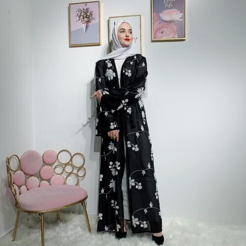 Elegant Muslim Print Abaya Cardigan Maxi Dress Kimono Long Robes Female Vestidos Middle East Ramadan Turkish Islamic Prayer