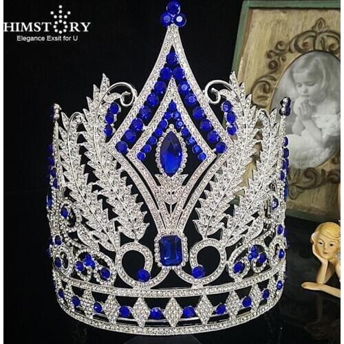HIMSTORY Luxury Vintage Big Wedding Crown Headband Bridal Tiara Party Show Pageant Hair Accessories Full Rhinestone Hair Jewelry