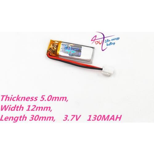 JST 1.25mm 2 pin 10PCS 501230 3.7V 130mAh battery Lithium Polymer LiPo Rechargeable For Handheld GPS Navigator Mp3 GPS bluetooth