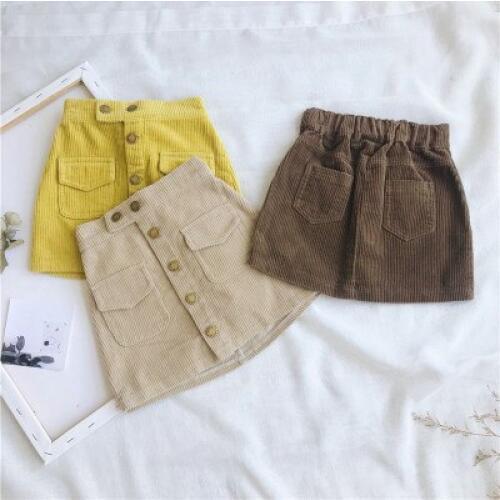 Korean Fashion Baby Girls Skirts Autumn Winter Toddler Girl Cotton Corduroy Pocket Buttons Skirts Kids Clothes for 2-6 Years
