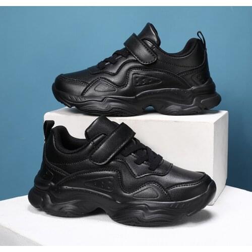 Luxury Brand Girls Kids Flats Casual Shoes Anti-Slippery School Boys Casual Shoes Black Soft Bottom Childrens Leather Sneakers