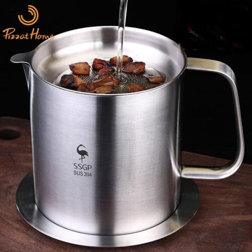 PizzAtHome 1L/1.5L Oil Strainer Pot Large Oil Separator Storage Tank 403 Stainless Steel Oil Filter Oil Container Colander