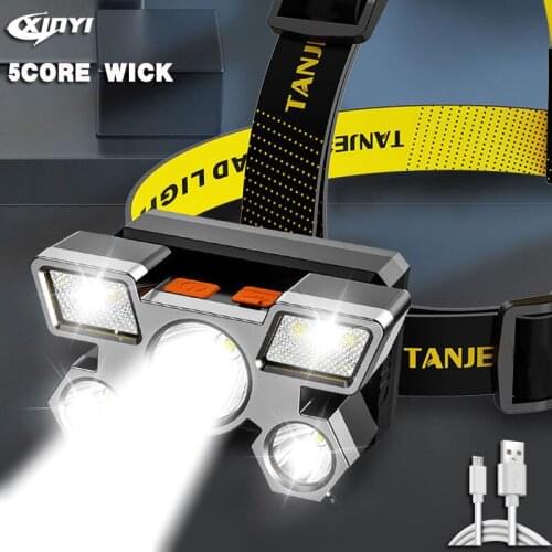 20000LM Powerful 5LED With Built-in Battery USB Rechargeable Portable Flashlight Lantern Headlamp Outdoor Camping Headlight