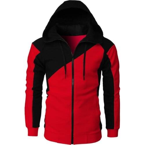 Men Hooded Sweatshirt Patchwork Color Zipper Closure Slim Casual Autumn Cotton Blend Men Jacket Tracksuit Male Clothing