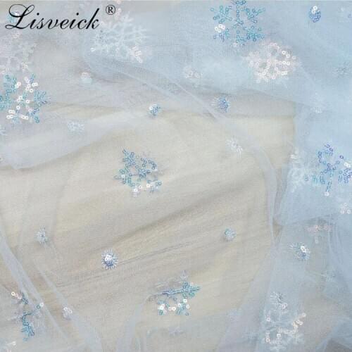 Soft skin-friendly mesh fabric snowflake Christmas sequin embroidery mesh gauze fashion fabric DIY dress childrens clothing