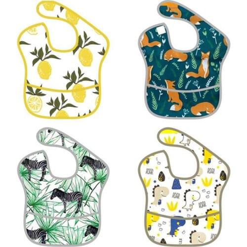 Waterproof Baby Bibs Polyester TPU Coating Feeding Bibs Washable Baby Bibs with Food Catcher for Girls Boys babador infantil