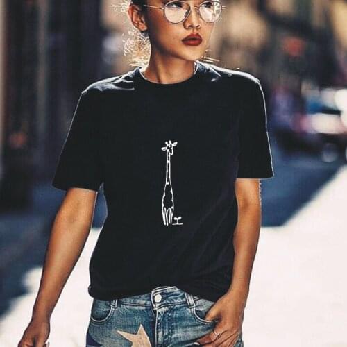 New Giraffe Print Womens T-shirt Casual Harajuku Cotton Short-sleeved Summer Tops Funny Plus Size Round Neck T-shirts Tops