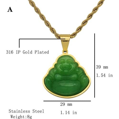 New Laughing Buddha 316 Stainless Steel 18k Gold Inlaid Jade Buddha Pendant Necklace Female Amulet Chinese Style Maitreya Buddha