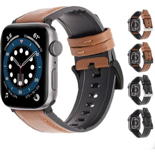 BEAFIRY Leather+ silicone For Apple Watch 6 5 Band 40mm 44mm Brown Watch Strap for iWatch 4/3/2/1 38mm 42mm Watchbands Bracelet
