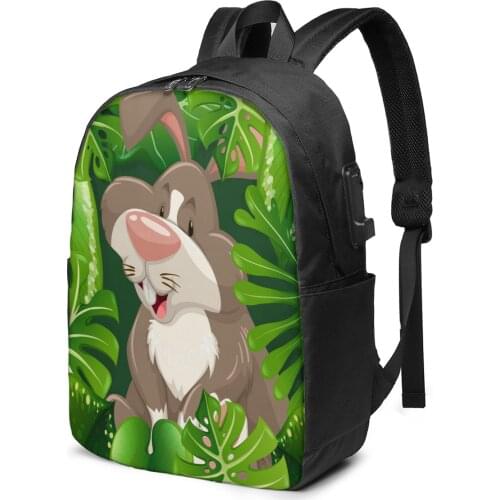 2021 New Laptop USB Backpack Wild Forest Rabbit School Bag Bookbag Men Women Travel Daypack Leisure Backpack