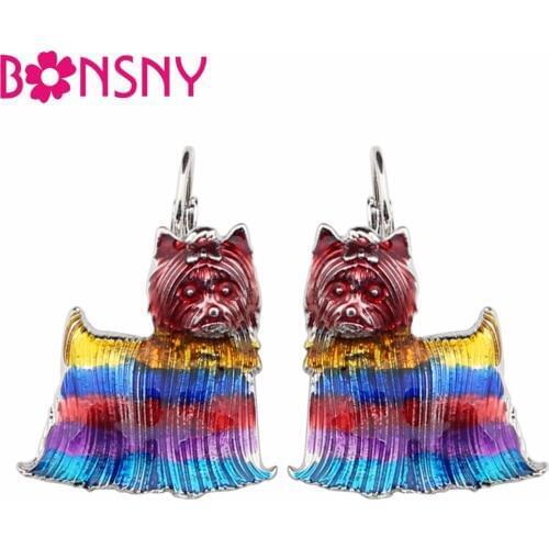 Bonsny Enamel Alloy Chinese Shih Tzu Dog Earrings Stud French Clip Fashion Animal Jewelry For Girls Women Charms Accessories Pet