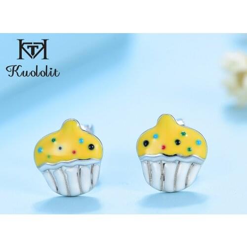 Kuololit Girls Stud Earrings for Children Solid 925 Sterling Silver Colorful enamel ice cream earrings Mini Gifts Fine Jewelry