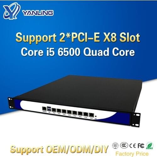 Yanling 1U Rack-mount Network Security Server Intel i5 6500 Quad Core 8 Lan Support 4x SPF Ports Routing Pfsense Firewall PC