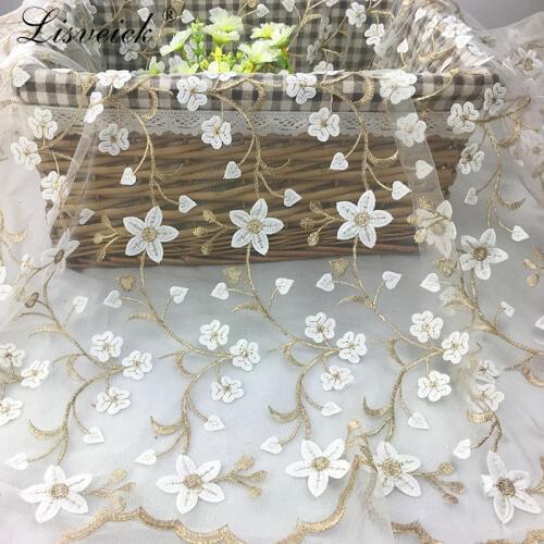 1y flower Embroidery Net Lace Fabric For dress Cloth wholesale African French Tulle Lace For Wedding dress Garment Accessories
