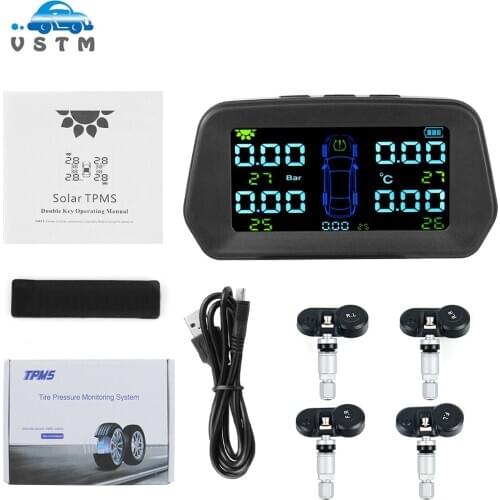 TPMS Tire Pressure Alarm Monitor Solar Power Tyre Pressure Monitoring System with 4 External Sensors Auto Alarm Security