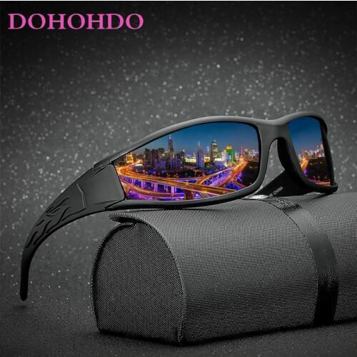 DOHOHDO Mens Polarized Sunglasses Men Driving Mirrors Coating Points Black Frame Eyewear Male Sun Glasses Gafas De Sol UV400