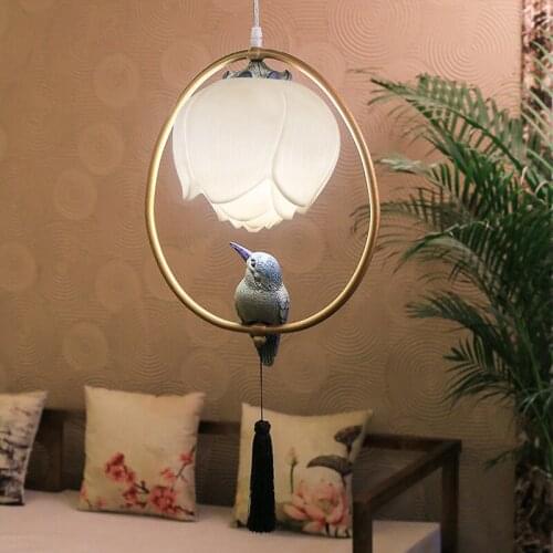 Modern Pendant Lamp Resin Lotus Bird Decorations Oval Lighting Bedroom Living Room Study Dining Room Loft Chandelier