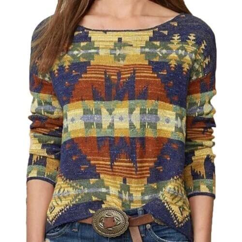 Autumn Winter Women Sweaters Casual Long Sleeve Knitted Sweater Digital Print Pullover Jumpers Streetwear Plus Size Sweater