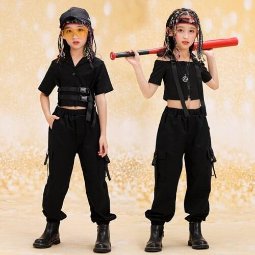Girls Hip-Hop Dance Costumes For Kids Black Hiphop Suit Jazz Street Clothing Performance Dance Wear Stage Rave Clothes DQS5599