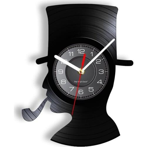 Vintage Gentleman Silhouette Wall Clock Fedora Hat Tobacco Pipe Man Profile Laser Etched Wall Watch Retro Interior Room Decor