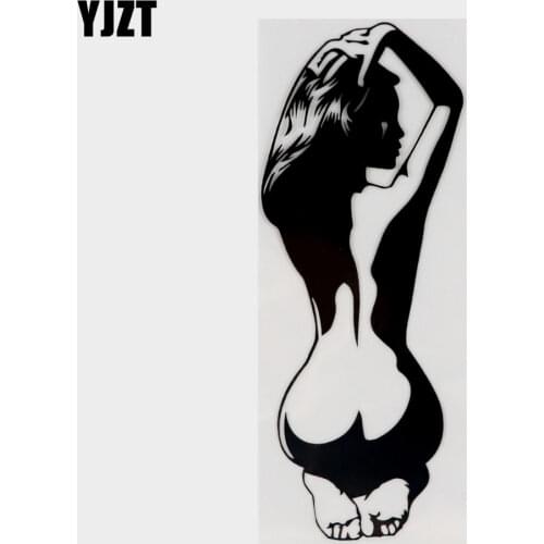 YJZT 5.9*14.8CM Naked Woman Sexy Back Girl Hot Car Sticker Decor Vinyl Black Silver C20-0049