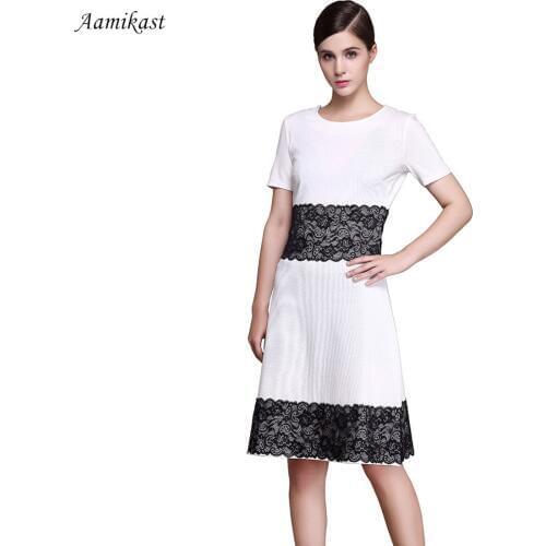 AAMIKAST Women Dresses Celeb O-neck Three Quarter Sleeve Business Cotton With Wire Fit And Flare Dresses S M L XL XXL XXXL