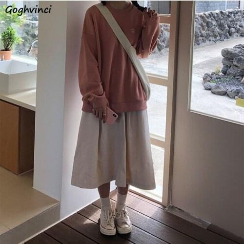 Women Sets Embroidery O-neck Pullover Simple High Elastic Waist Skirt A-line Loose Big Size 2XL Retro Japanese Fashion Daily New