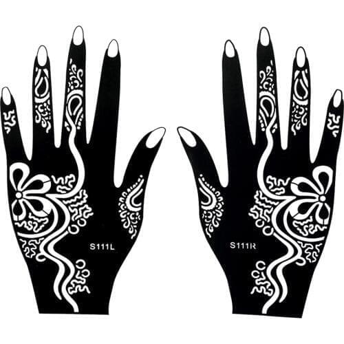 1 Pair Temporary Waterproof Henna Airbrush Black Tattoo Tatoo Ink Body Art Tattoo Design Sticker for Women Stencil Supplies S111