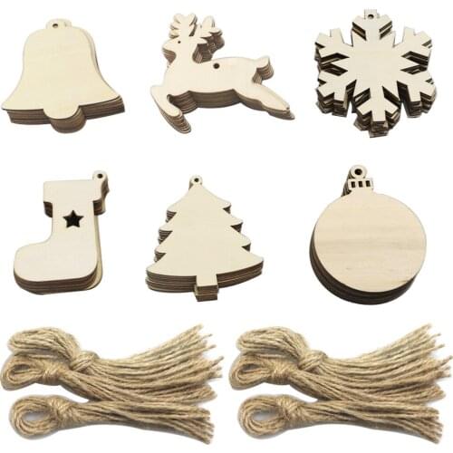10PCS 8CM Christmas Wooden Unfinished Wood Cutouts Embellishments Christmas Tree Hanging Ornaments for DIY Craft Christmas