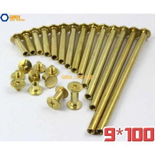 15 Pieces 9 x 100mm Brass Plated Chicago Screw Stud Rivet Belt Strap Fastener (5mm Shank Diameter)
