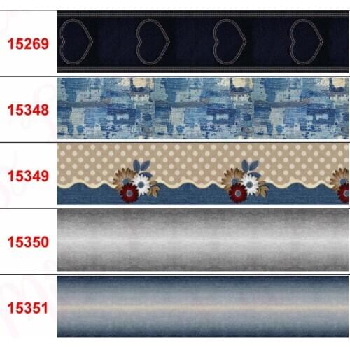 16mm-75mm Denim Series Printed Grosgrain/Foe Ribbon Flower Lace Jeans DIY Hair Bowknots 50yards/roll Cloth Making